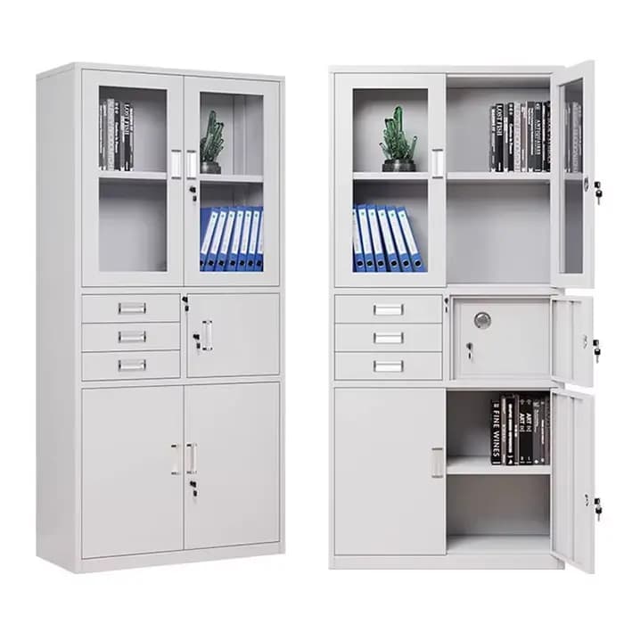 Armoire de rangement en acier, classeur à trois portes, avec serrure à clé