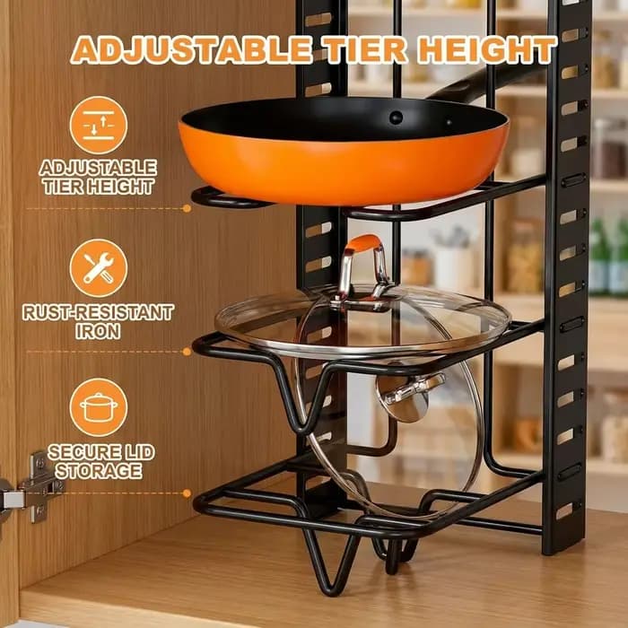 Organisateur de support de casseroles à 8 niveaux peu encombrant