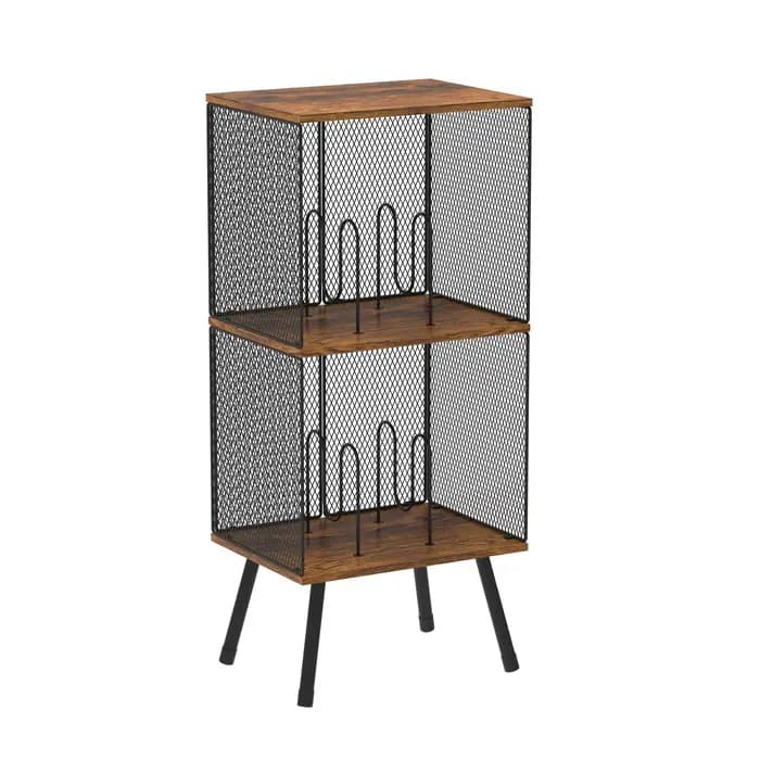 Étagère de rangement pour disques vinyles à 2 niveaux, caisse en bois rustique avec séparateurs régl