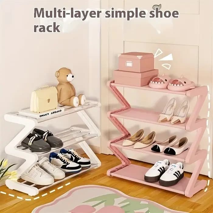 Étagère à chaussures empilable en forme de Z à 4 niveaux – Autoportante pour salon/dortoir – Assemblage sans outil