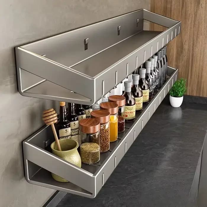 Étagère murale de rangement pour épices et condiments avec crochets suspendus