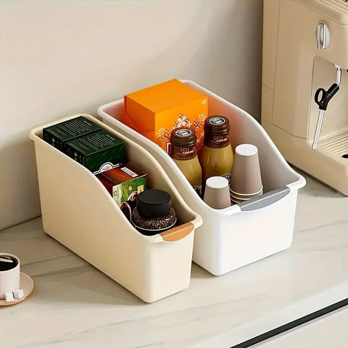 Ensemble de bacs de rangement en plastique incurvés-boîtes d'organisation polyvalentes pour fournitures de nettoyage et essentiels ménagers