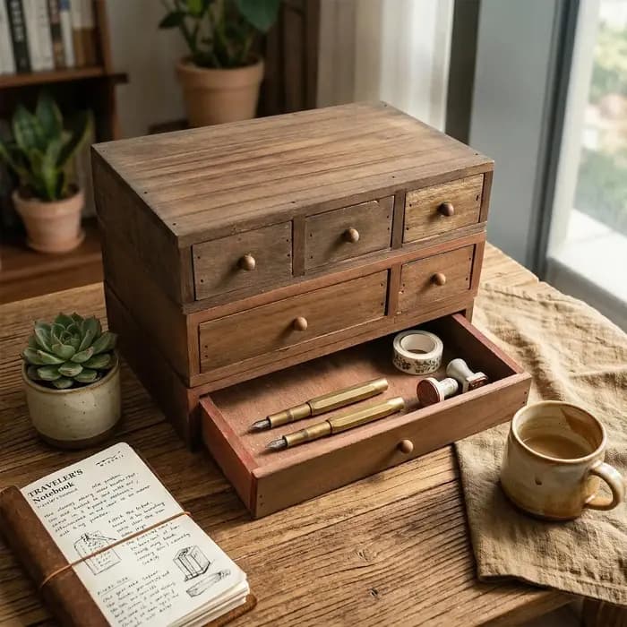 Organisateur de bureau en bois avec tiroir coulissant
