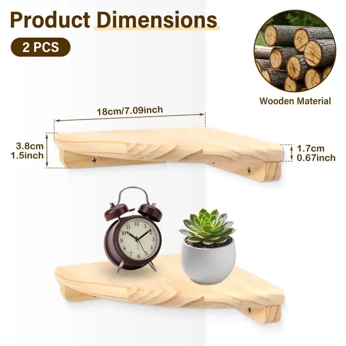 Étagère d'angle murale en bois festonné (2/4 pièces) avec vis, support de rangement décoratif pour l