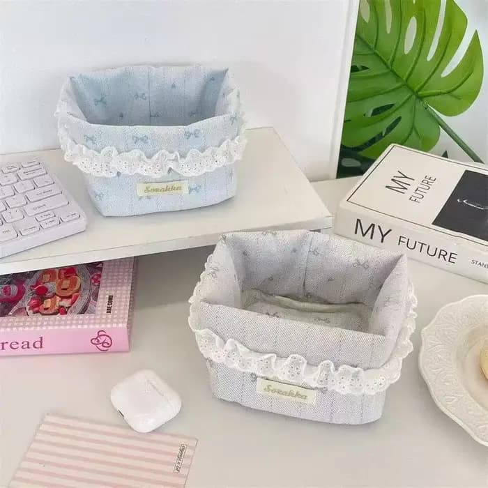 Nouveau panier de rangement en denim style coréen Ins, panier de rangement rectangulaire pour bureau, panier de rangement en dentelle patchwork, cadeau Ins