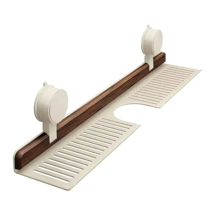 Étagère de salle de bain à ventouse en noyer
