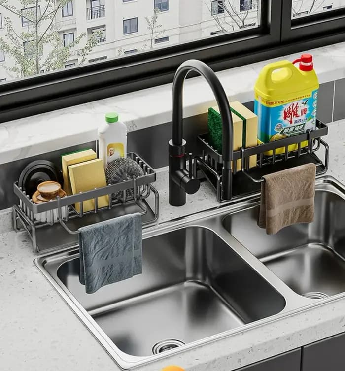 Support de rangement multifonctionnel en plastique pour évier de cuisine
