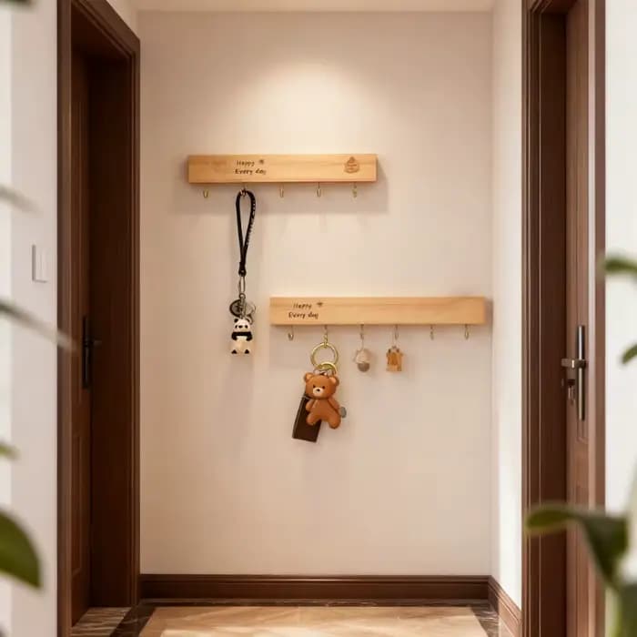 Stockage de clés mural pour entrée-support à crochets percés en bois massif