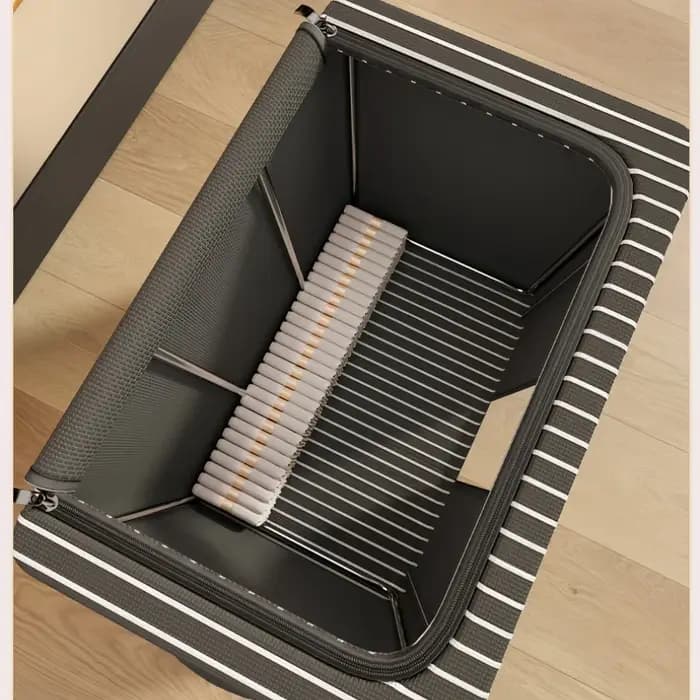 Organisateur de garde-robe rayé Oxford – Boîte de rangement pour maison/vêtements avec poignée et fenêtre