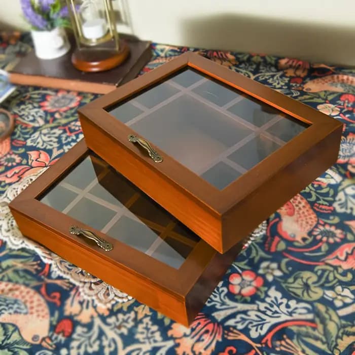 Boîte à thé en bois, boîte de rangement nordique rétro polyvalente