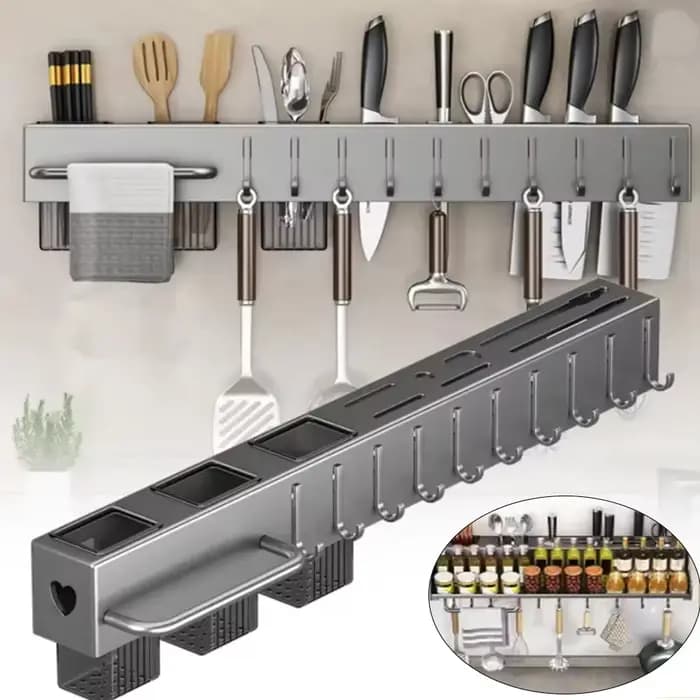 Support de rangement mural multifonctionnel en acier inoxydable pour ustensiles de cuisine