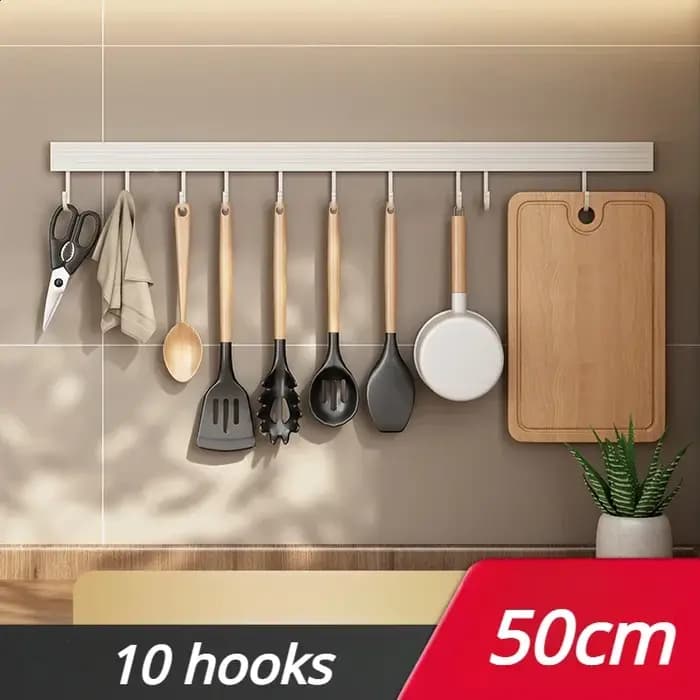 Support de rangement mural pour cuisine, étagères sans poinçonnage avec crochet mobile, porte-cuillère, organisateur d'ustensiles de cuisine, accessoires