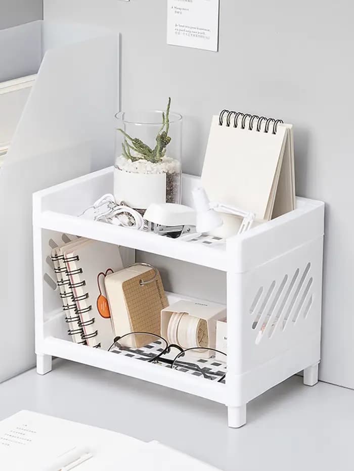 Support de rangement de bureau Double couche en PP, 1 pièce, rectangulaire, blanc, organisateur de b