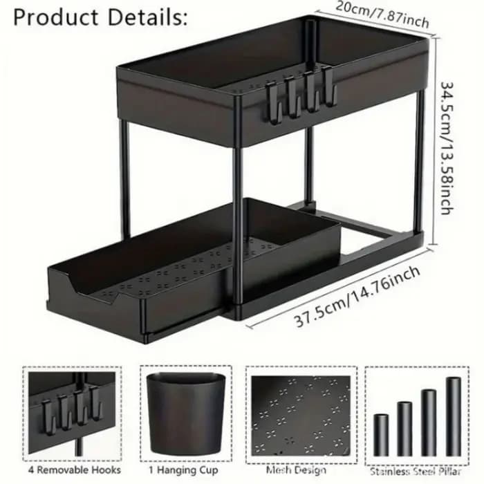 Organisateur de rangement sous évier à 2 niveaux, 1 pièce, pour la maison, la salle de bain et la cu