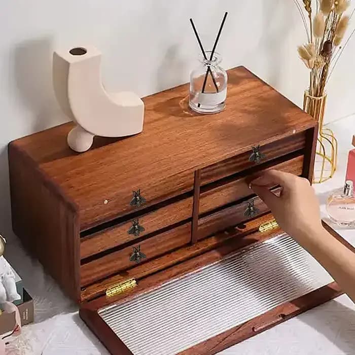 Paquet de 6 poignées en métal rétro pour tiroir d'armoire à bijoux en forme d'abeille