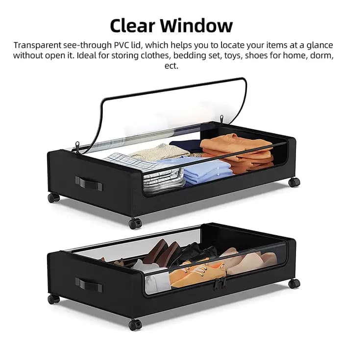 Conteneur de rangement sous lit avec couvercles et roulettes