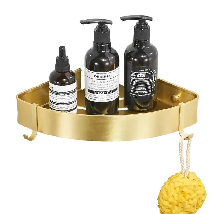 Étagère d'angle de salle de bain en métal doré brossé