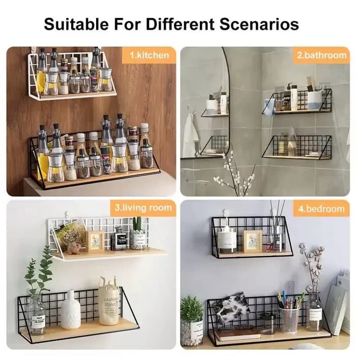 Étagères murales en bois sans perçage - Étagère de rangement suspendue et support décoratif pour le salon