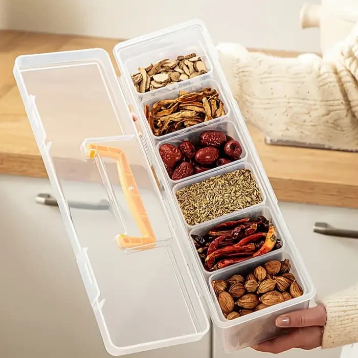 Ensemble de 7 contenants à épices avec couvercles, boîtes à assaisonnements empilables et compartimentées, organisateur alimentaire transparent hermétique pour la cuisine