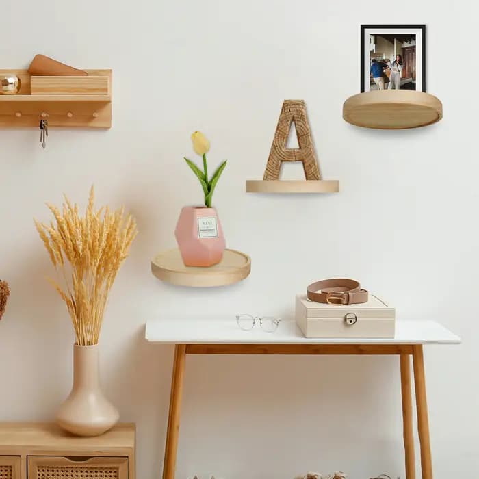 Ensemble d'étagères murales rondes flottantes en bois de chêne, 3 pièces, étagère murale pour plantes, étagère suspendue, ensemble de décoration murale, Mini mur rustique