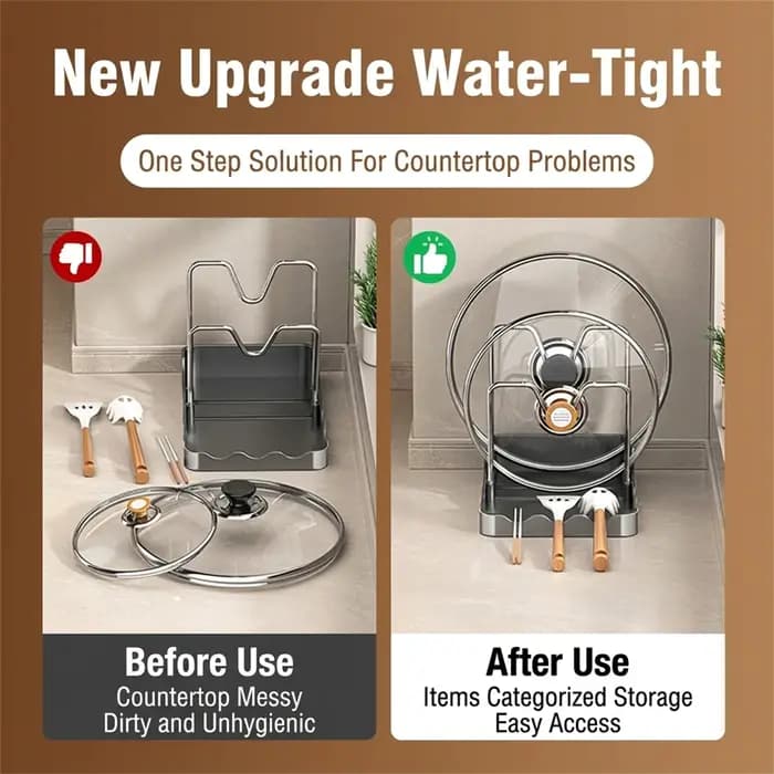 Support de rangement multifonctionnel pour couvercles de casseroles en acier inoxydable avec plateau de drainage