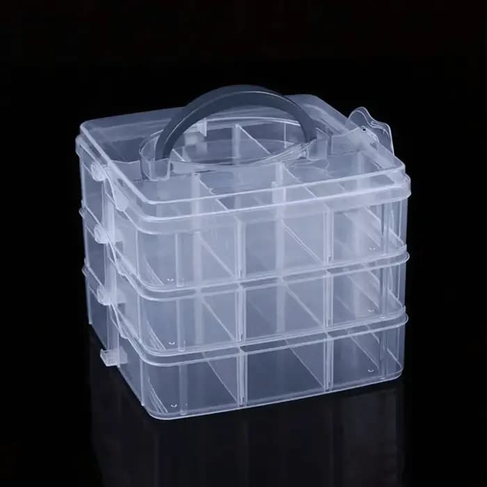 Boîte de rangement en plastique transparente à 3 niveaux et 18 grilles