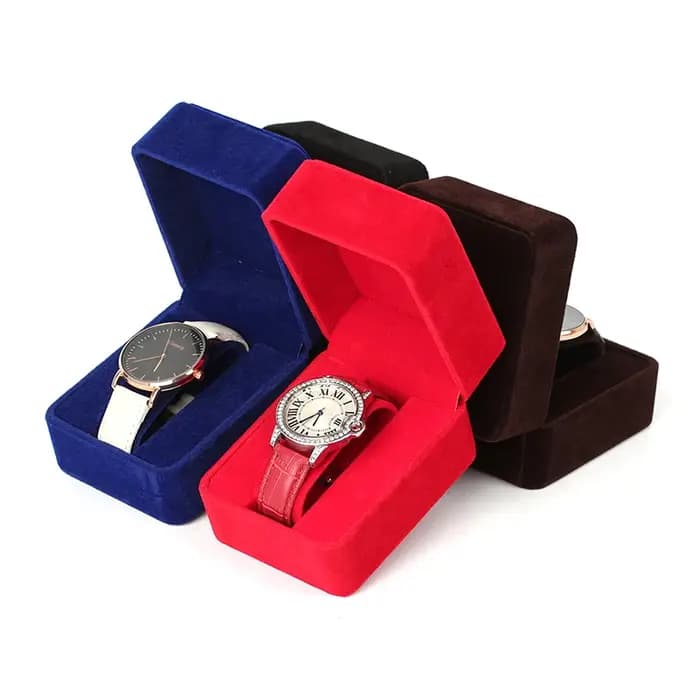 Boîte à montres élégante en velours à coins arrondis pour montres-bracelets, montres connectées, horloges, accessoires de bijouterie, emballage professionnel