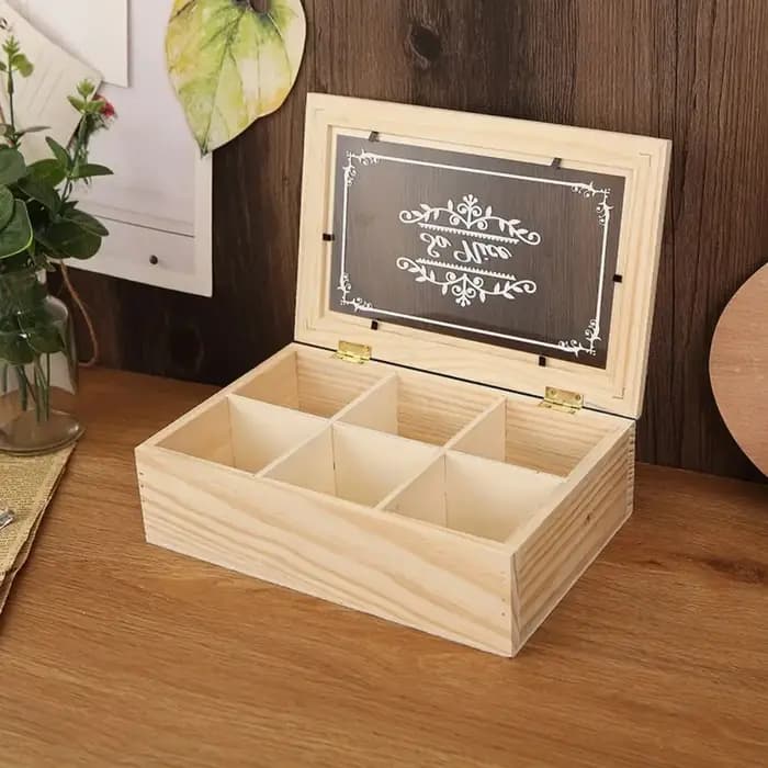 Boîte à thé en bois de haute qualité à 6 compartiments