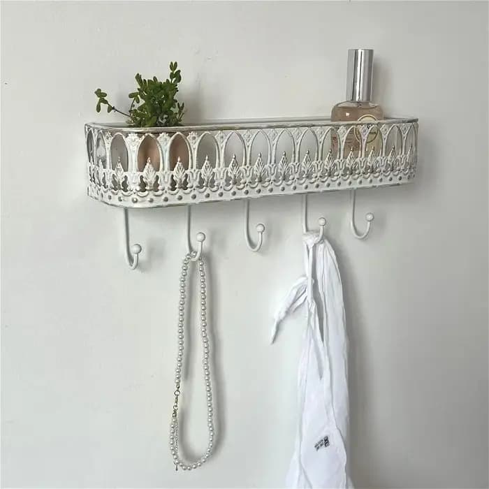 Étagère murale vintage en métal avec 5 crochets