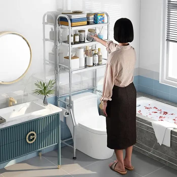Étagère de rangement pour salle de bain au-dessus des toilettes