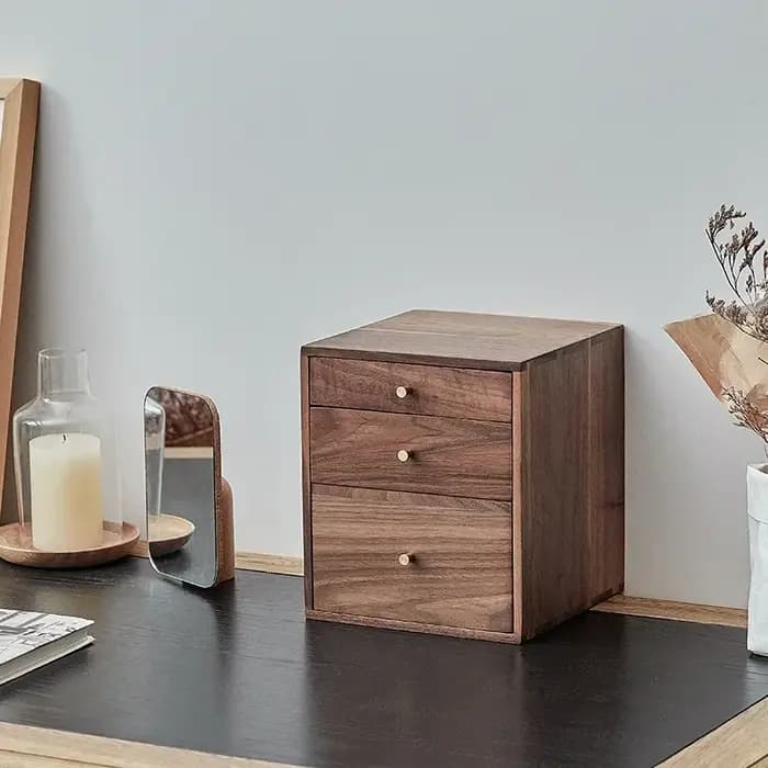Armoire de rangement à tiroirs anti-poussière à 3 couches en noyer noir