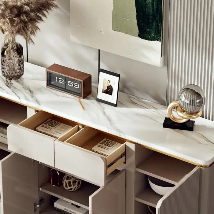 Meuble à chaussures pour salon, armoire de rangement en bois massif style crème, buffet moderne en bois, étagère à chaussures blanche avec poignées métalliques