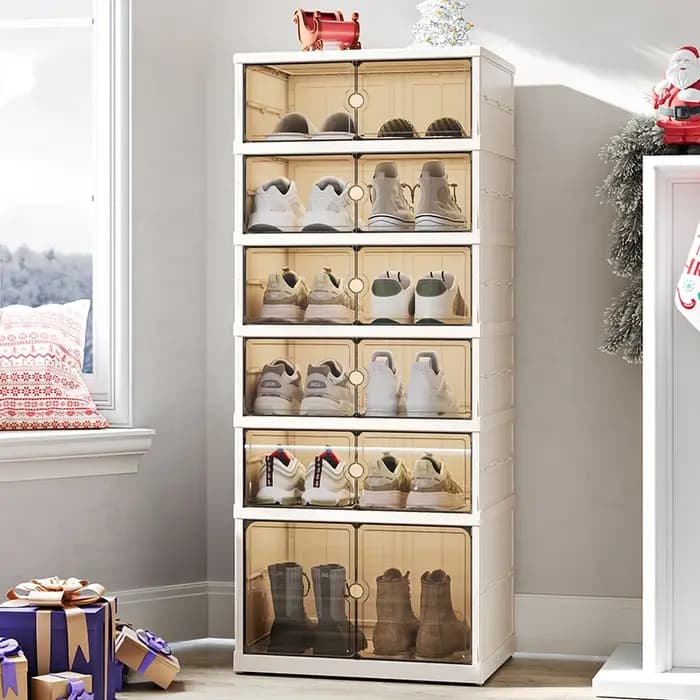Boîte à chaussures pliable, une pièce | Interrupteur magnétique, multi-styles et tailles | Utilisation à roulettes, salon et chambre à coucher | Accueil, boîtes de rangement pour chaussures