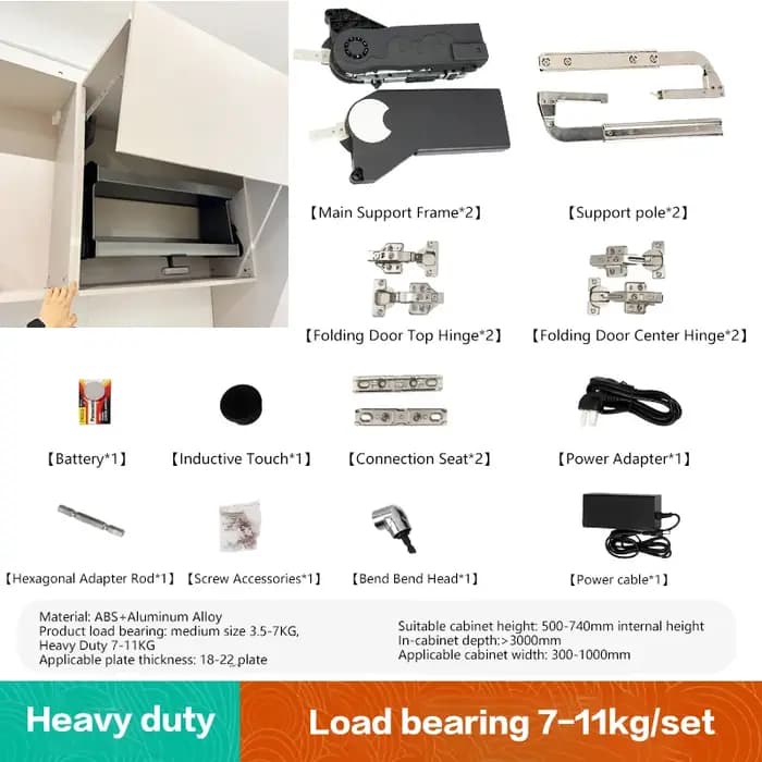 Support de porte pliante pour armoire de cuisine électrique, avec amortisseur de fermeture et système de blocage libre, accessoires de quincaillerie pour porte d'armoire.