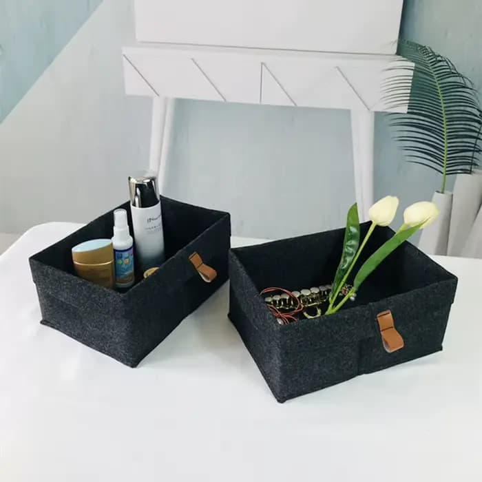 Panier de rangement de bureau en feutre pour chambre à coucher