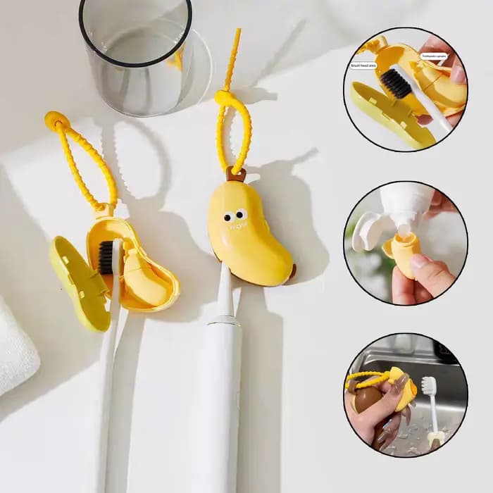 Capuchon de protection pour brosse à dents banane avec boîte de rangement pour dentifrice - compact et pratique -