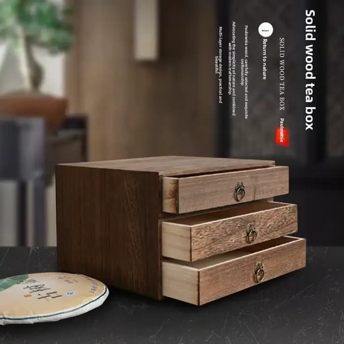 Boîte de rangement de thé multicouche Vintage en bois massif
