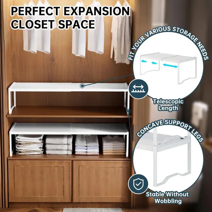 Étagères de rangement extensibles pour placard (1 ou 2 pièces) : Support