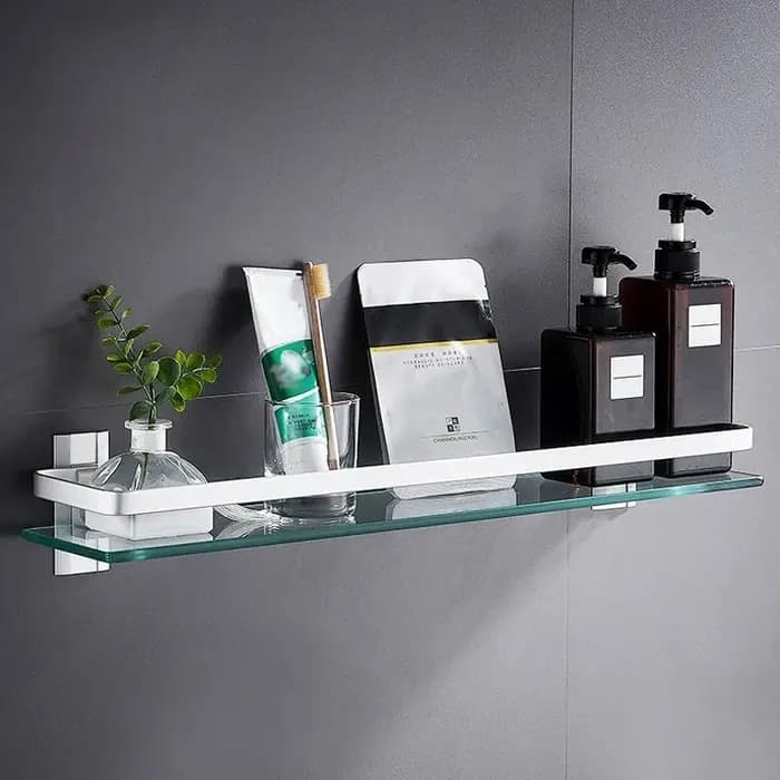 Étagère en verre pour articles de salle de bain