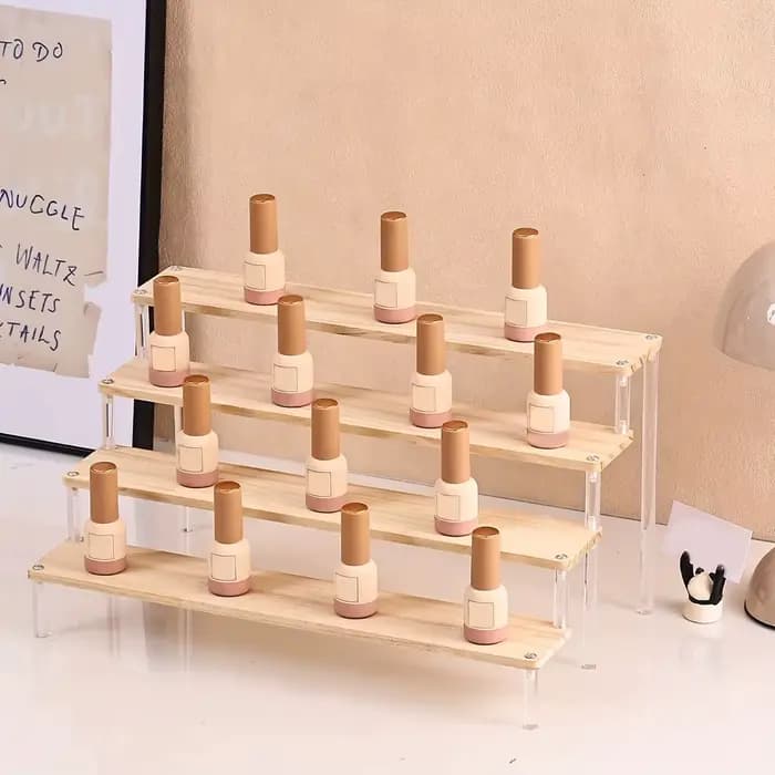 Étagère de présentation transparente en bois, étagère de rangement pour parfums, étagère de décoration multifonctionnelle, utilisée pour les cosmétiques, le vernis à ongles, les poupées