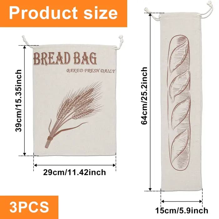 Nouveaux sacs de rangement de pain en coton et lin