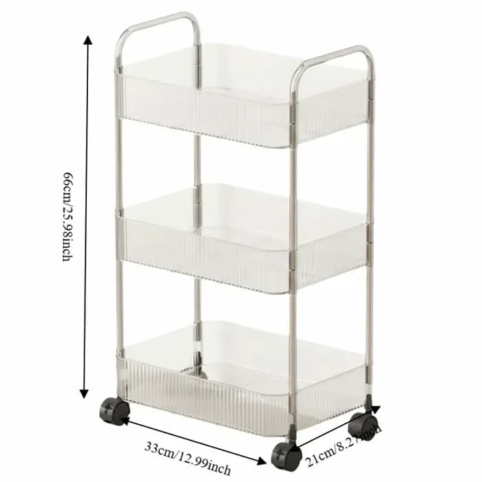 Chariot de rangement mobile transparent à 3 niveaux pour la maison