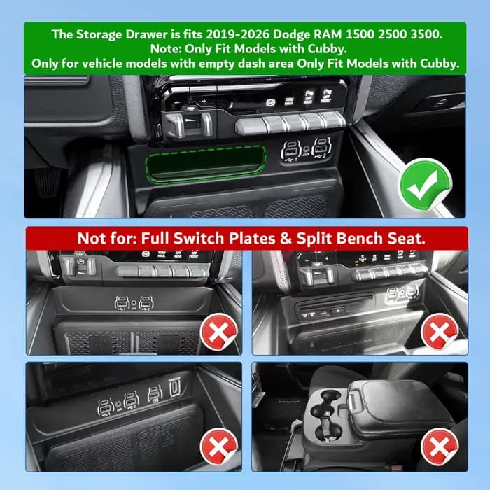 Boîte de rangement à tiroirs pour Dodge RAM 1500 2500 3500 2019-2026, organiseur de console centrale intérieure, accessoires de voiture