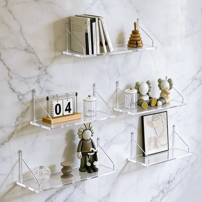 Étagère flottante en acrylique transparente à fixer au mur avec crochets adhésifs pour livres