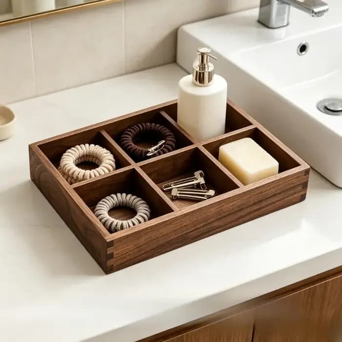 Boîte de rangement moderne en bois massif avec séparateurs