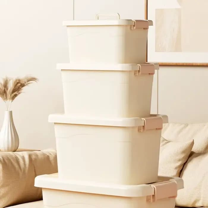 Boîte de Rangement Domestique de Grande Capacité, Étanche à la Poussière, Armoire Multifonction avec Poignée