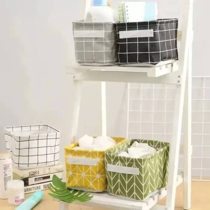 Panier de rangement pliable en tissu à motif quadrillé 20×16×14 cm