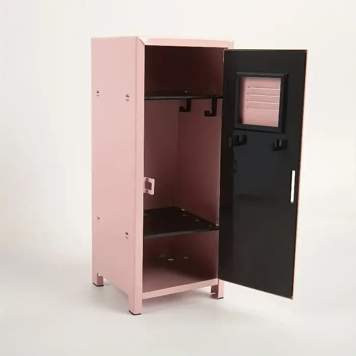 Petite armoire de bureau en métal rose lavande