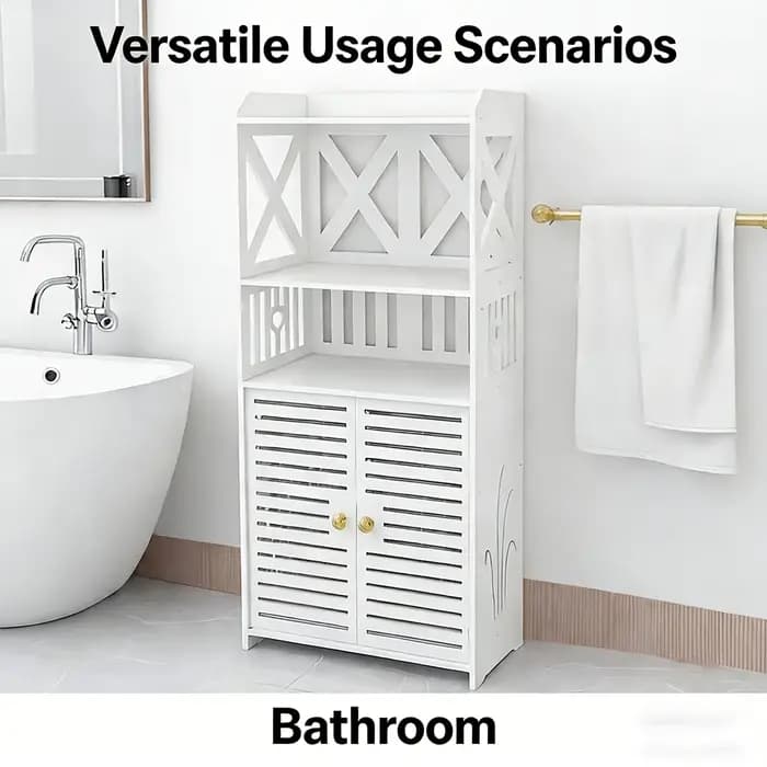 Meuble de salle de bain autoportant en PVC blanc ajouré en forme de X