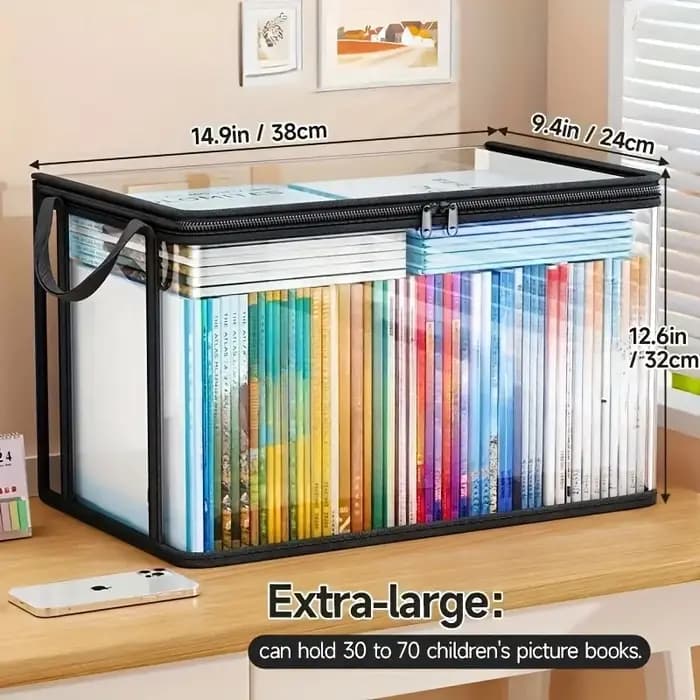 Sac de rangement en PVC avec couvercle rabattable et fenêtre de visualisation - Organisateur rectangulaire durable pour
